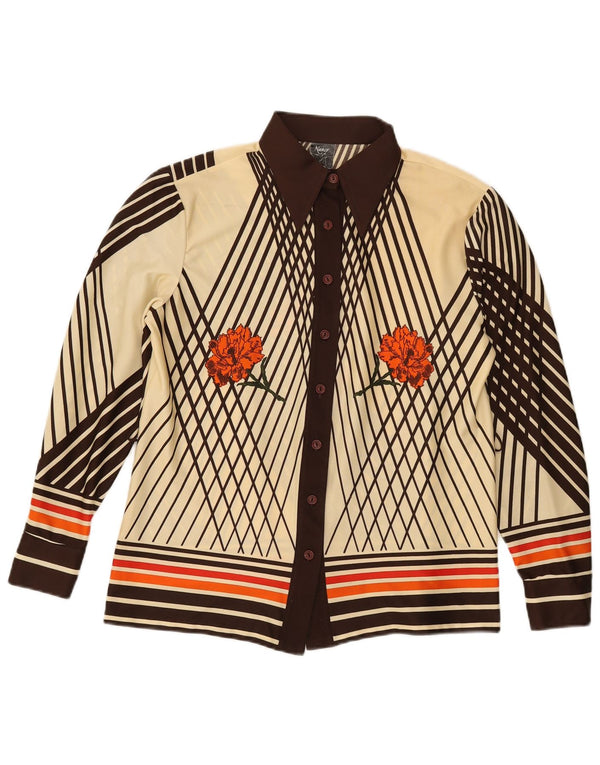 Camicetta da donna vintage IT 46 Poliestere floreale marrone grande