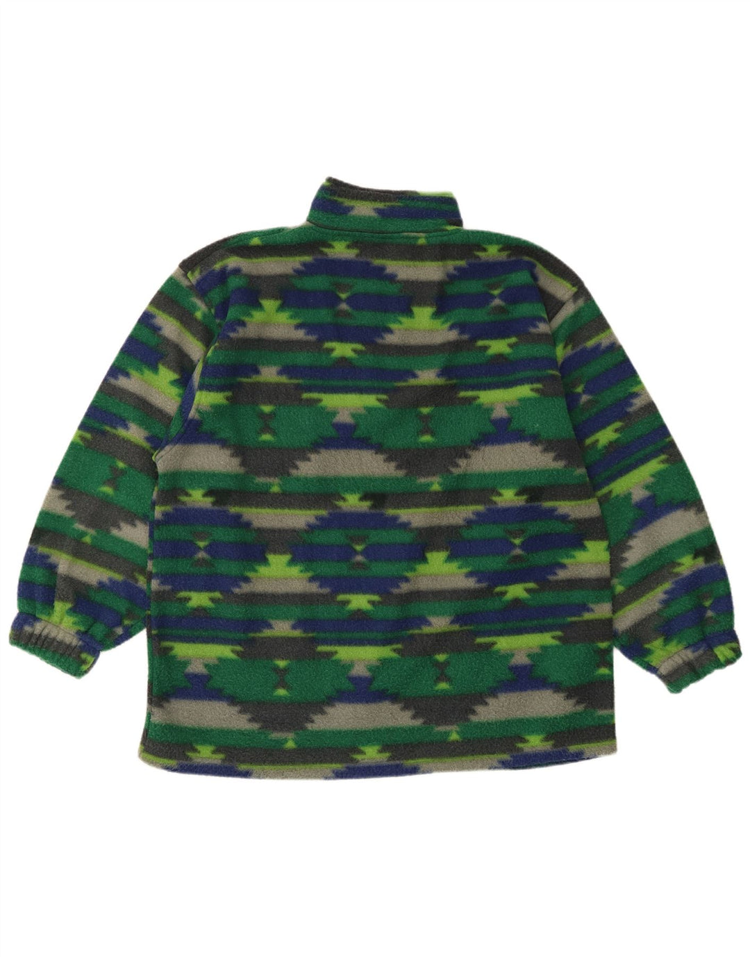 Maglione in pile da uomo vintage con zip sul collo, grande poliestere geometrico verde