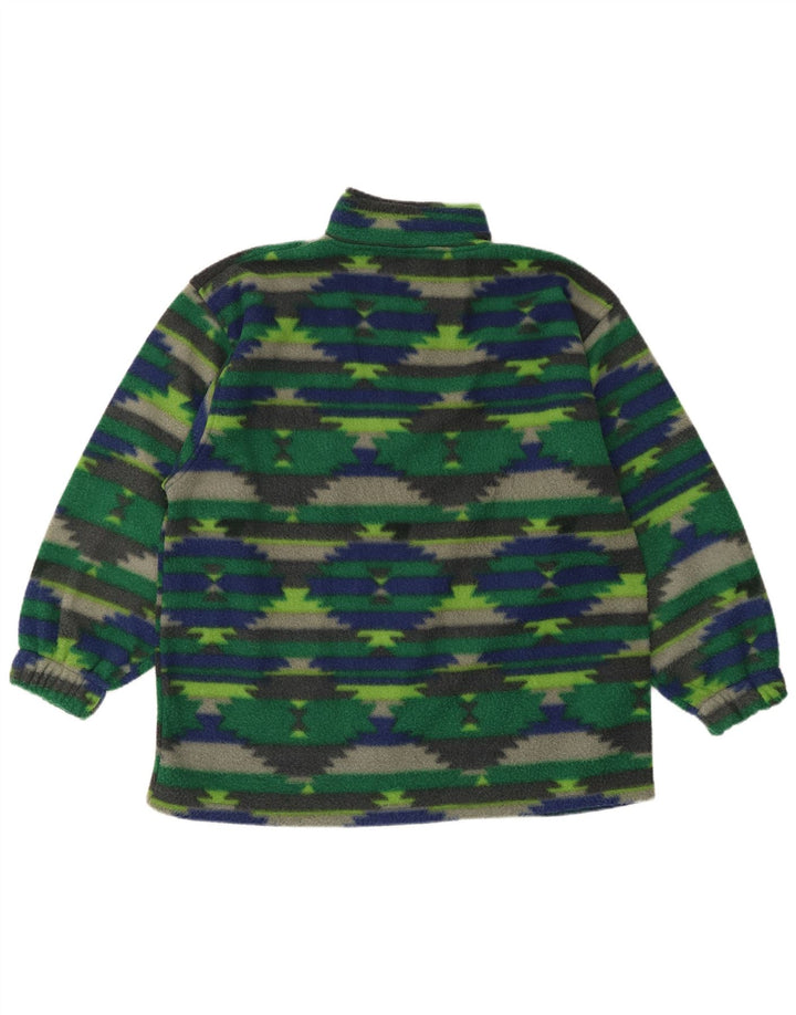 Maglione in pile da uomo vintage con zip sul collo, grande poliestere geometrico verde