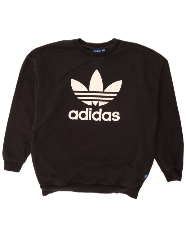 Felpa grafica da donna ADIDAS maglione UK 14 grande cotone nero