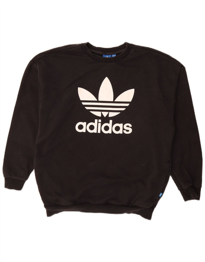 Felpa grafica da donna ADIDAS maglione UK 14 grande cotone nero