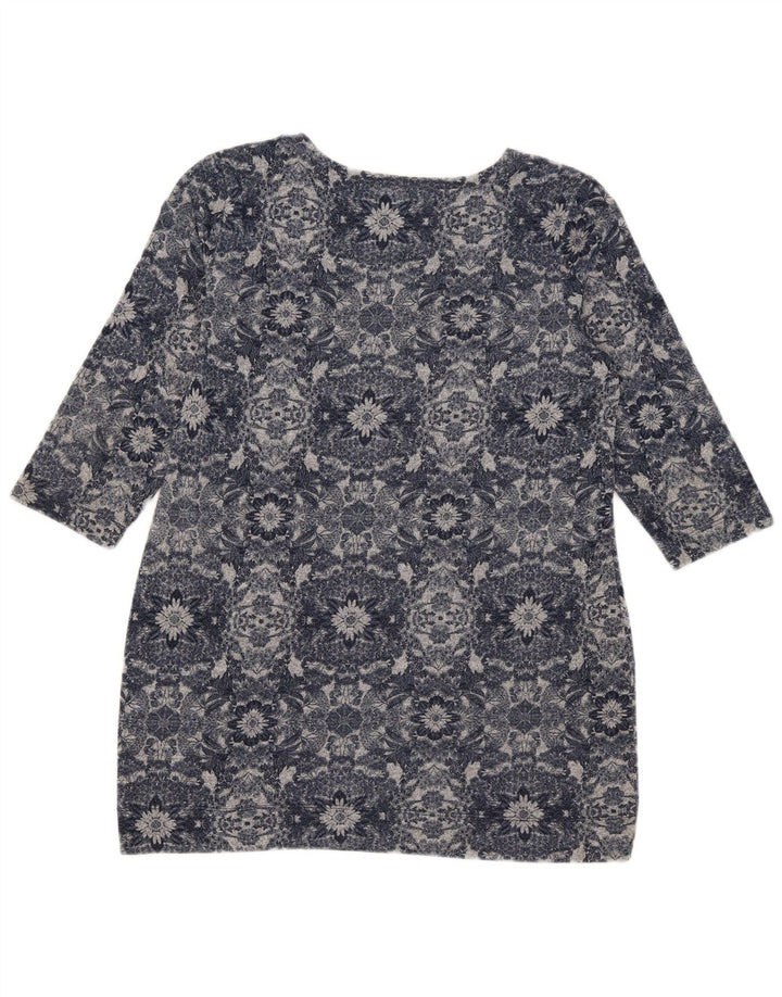 Top da donna Marks & Spencer manica 3/4 UK 16 grande poliestere floreale blu