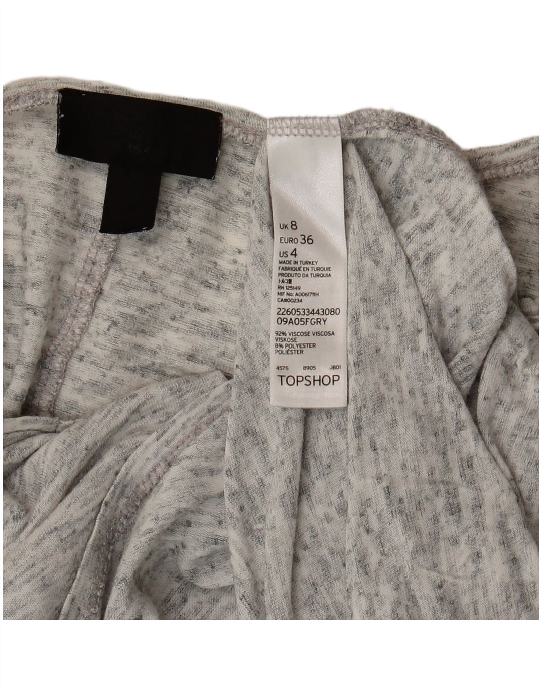 Topshop Top oversize da donna manica 3/4 UK 8 piccola viscosa chiazzata grigia