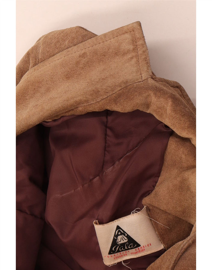 Giacca blazer vintage da donna in pelle scamosciata a 3 bottoni UK 16 grande beige