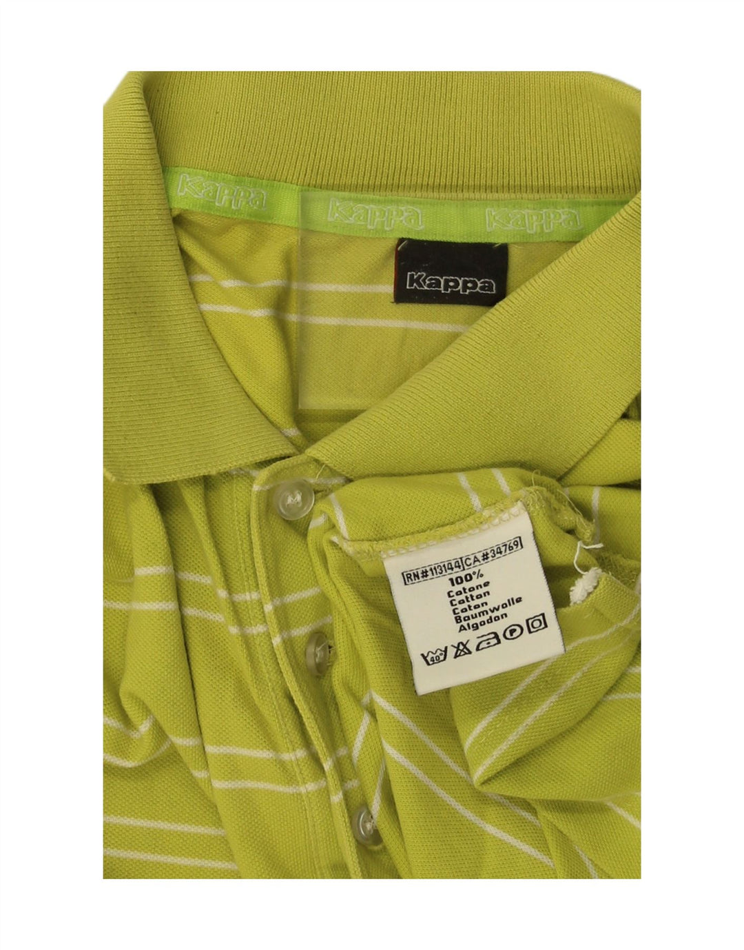 KAPPA Mens Polo Shirt Medium Green Striped Cotton Vintage Kappa and Second-Hand Kappa from Messina Hembry 