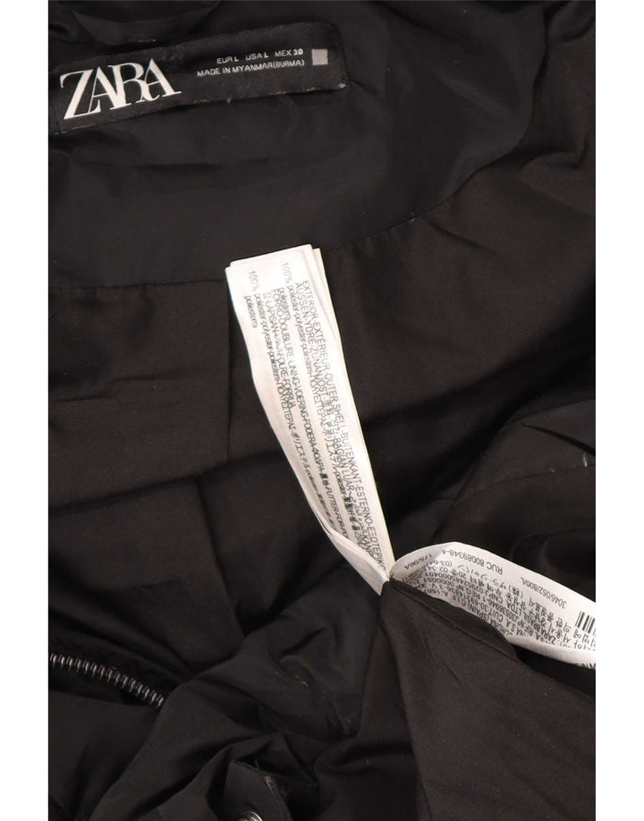 Cappotto imbottito con cappuccio da donna Zara UK 16 grande poliestere nero