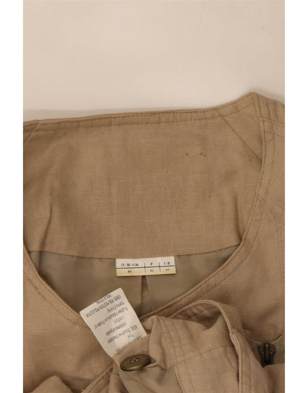 Giubbotto bomber da donna vintage IT 44 Biker in lino beige medio