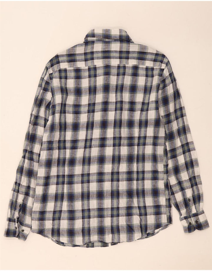 Camicia da uomo Massimo Dutti in lino a quadri grandi blu navy