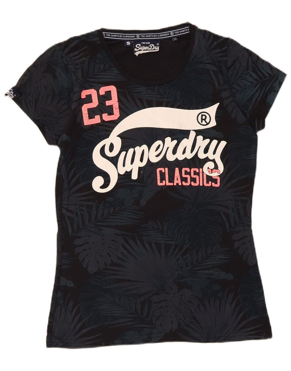 T-shirt grafica da donna Superdry Top UK 10 piccolo cotone floreale nero