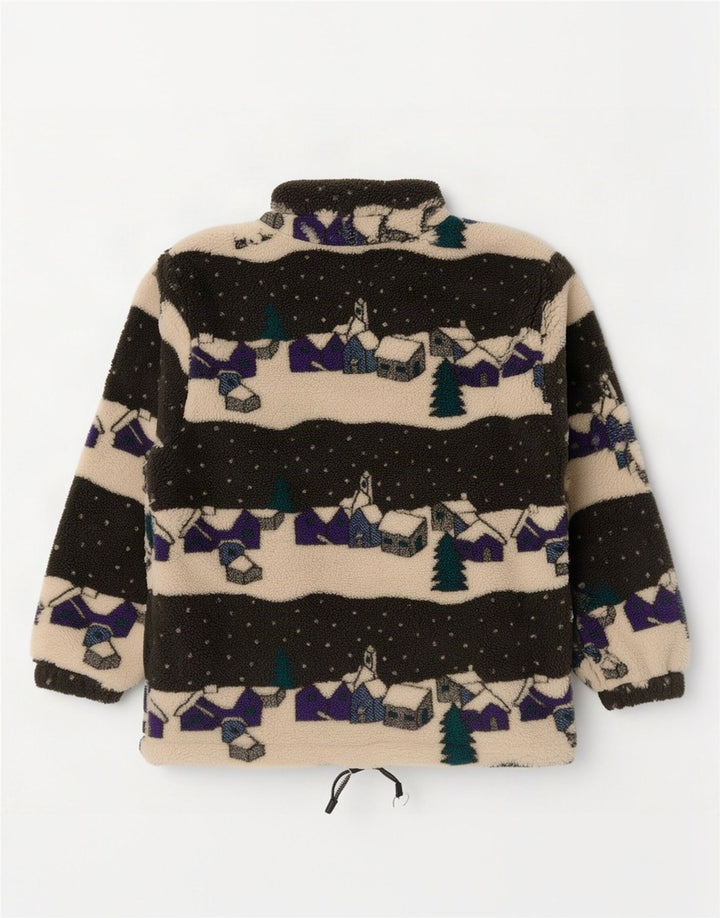 Maglione in pile da uomo vintage con motivo astratto, collo con zip, piccolo, multicolore