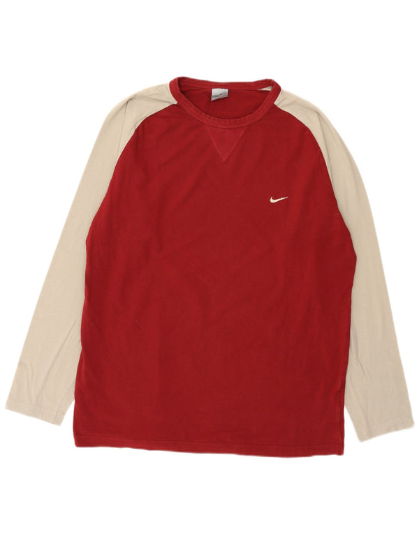 Maglia Nike da uomo a maniche lunghe UK 45/47 XL Borgogna Colourblock Cotone