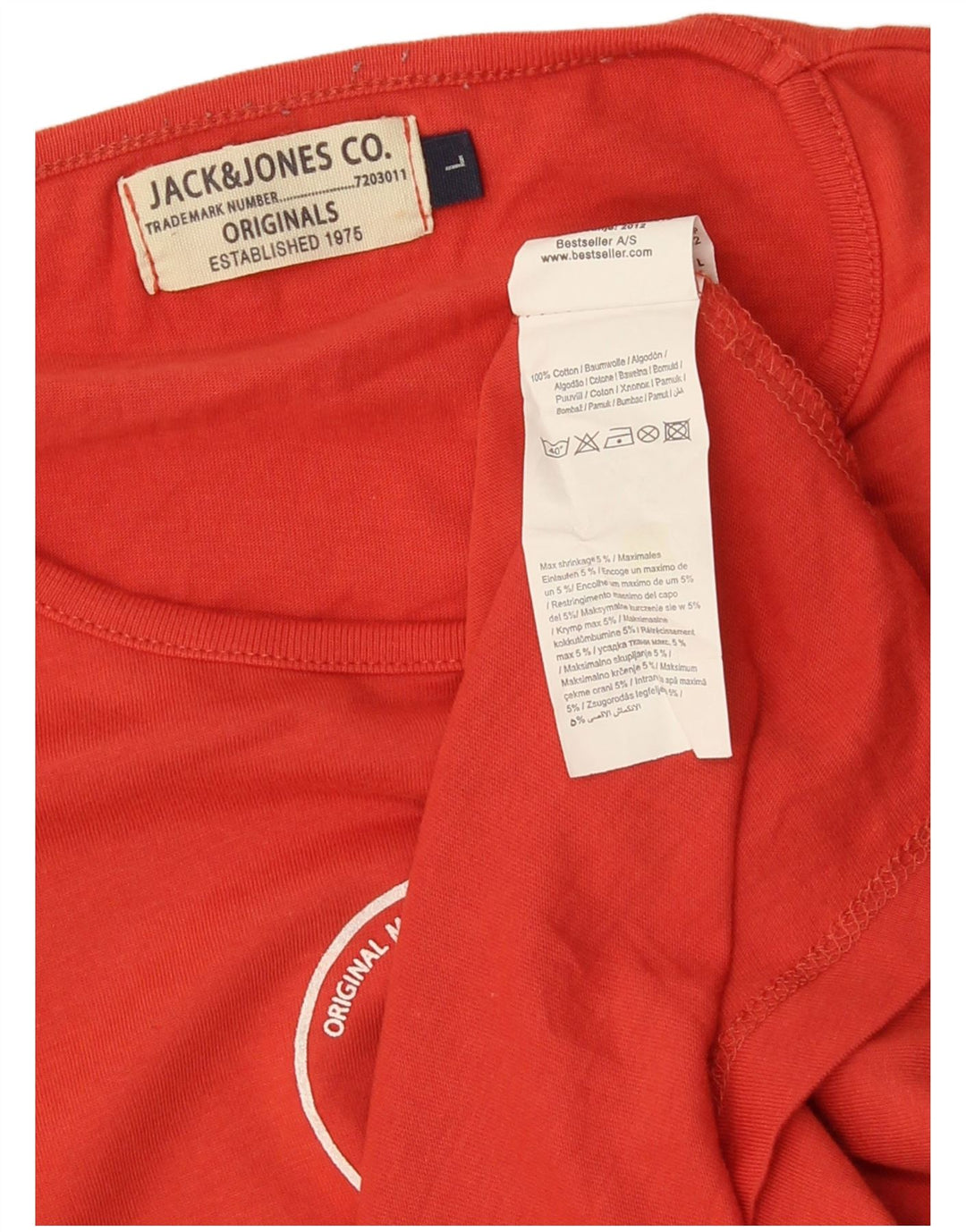 JACK & JONES Top grafico da uomo a maniche lunghe in cotone arancione grande