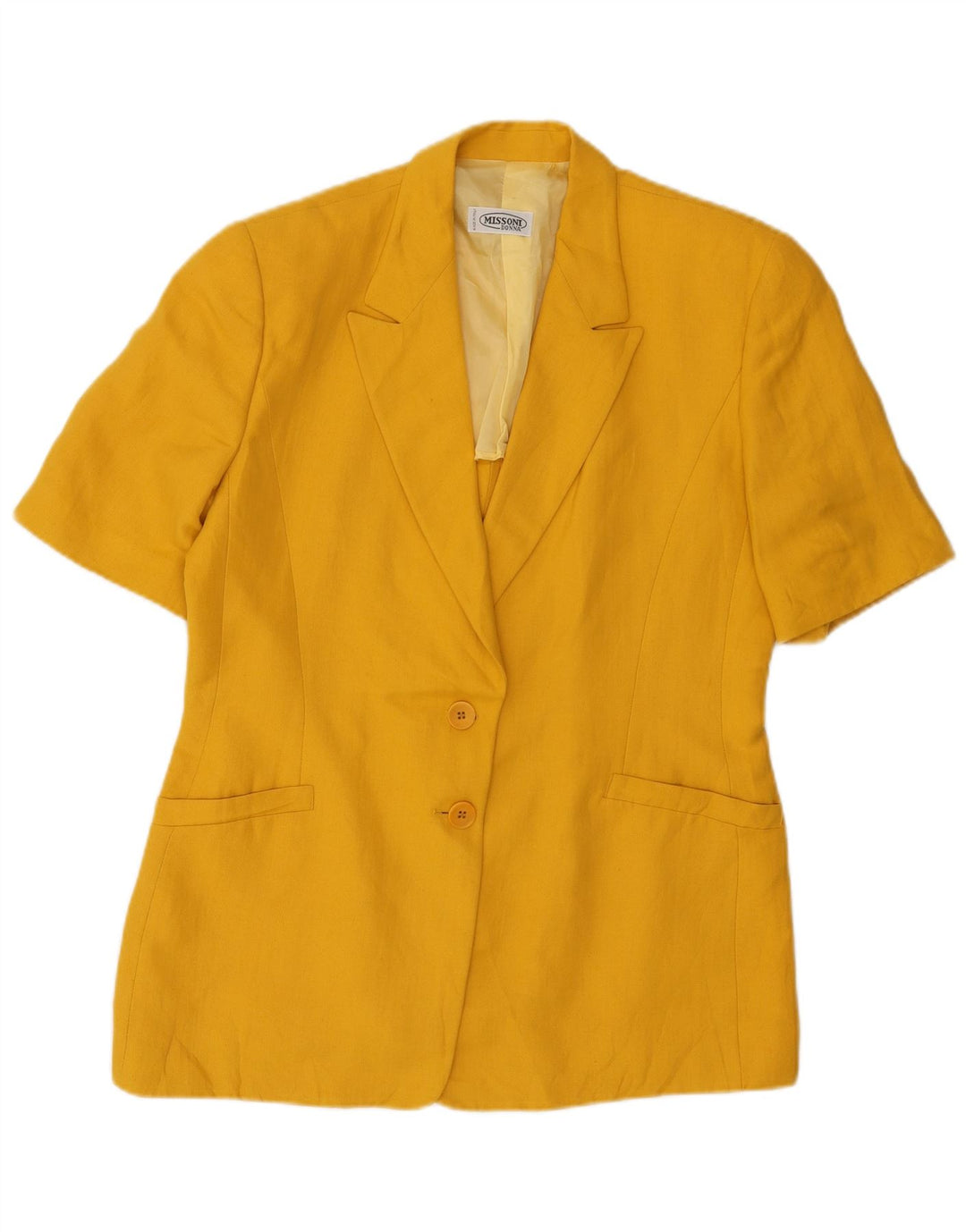 MISSONI Giacca Blazer da Donna a Manica Corta a 2 Bottoni UK 16 Grande Giallo