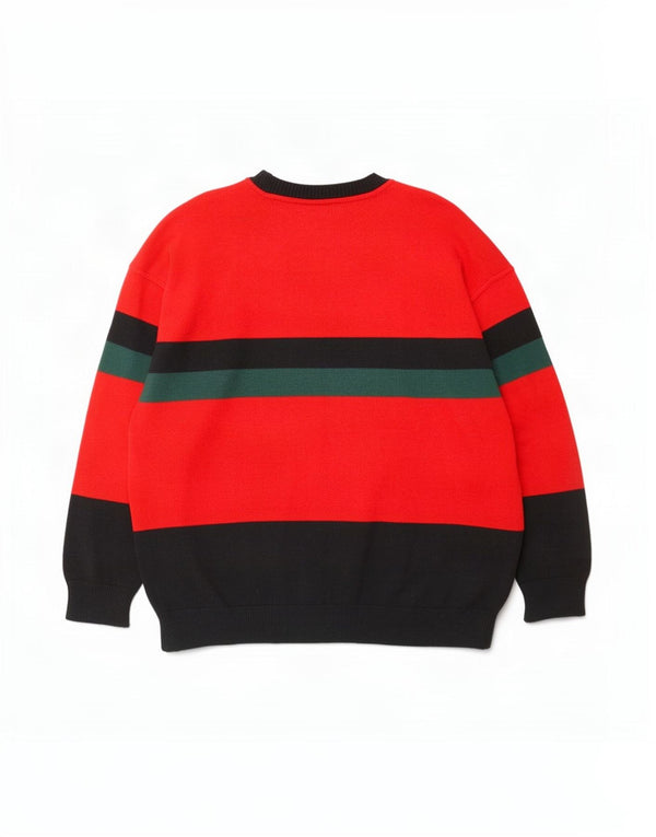 Maglione maglione girocollo vestibilità regolare da uomo vintage UK 42 grandi strisce rosse
