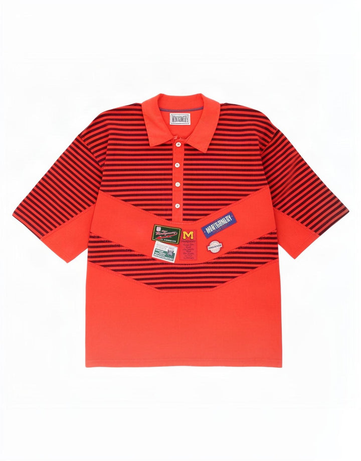 MONTGOMERY Camicia pullover ampia da uomo a maniche corte a righe piccole rosse