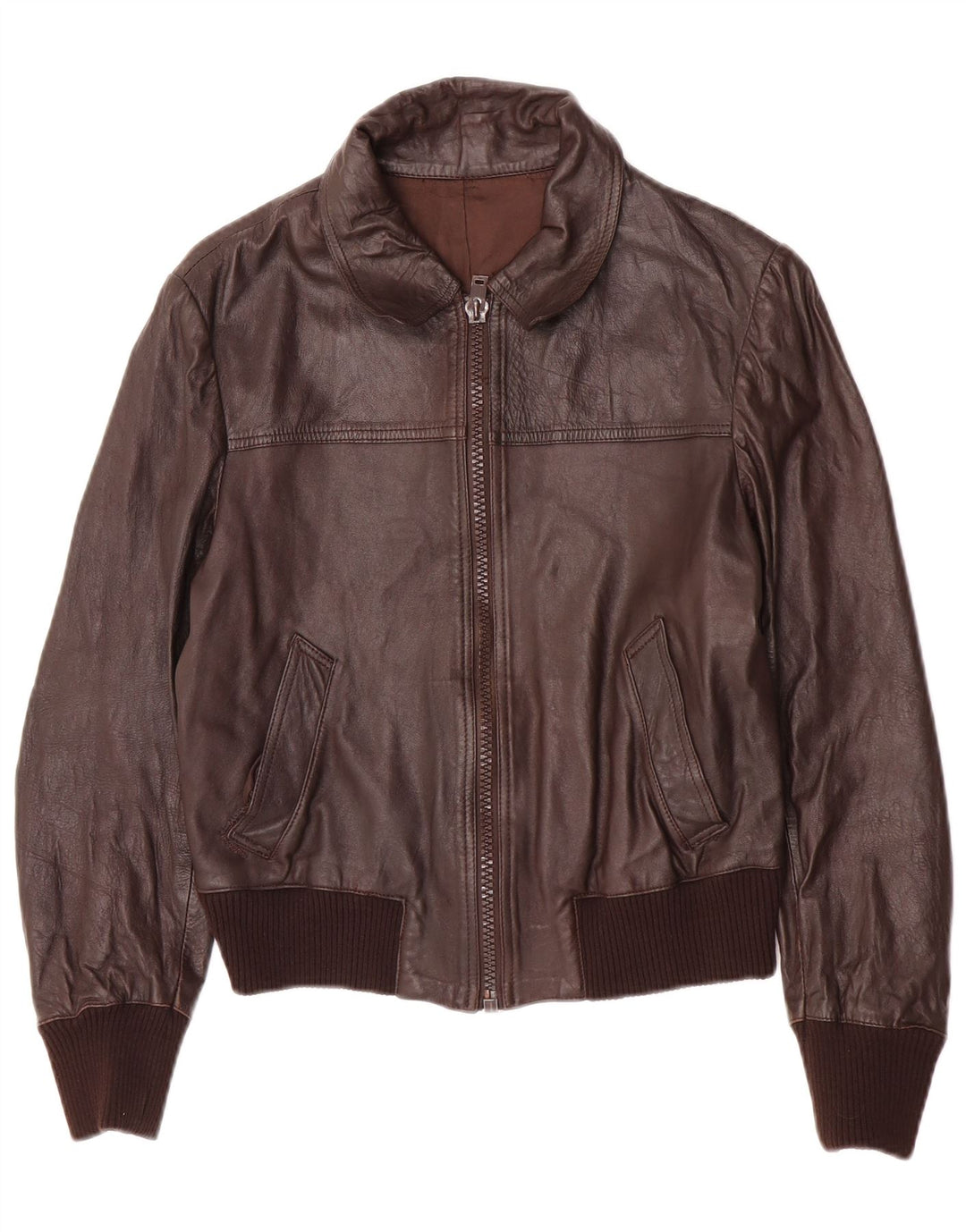 Giacca bomber da uomo vintage in pelle IT 48 in pelle marrone medio