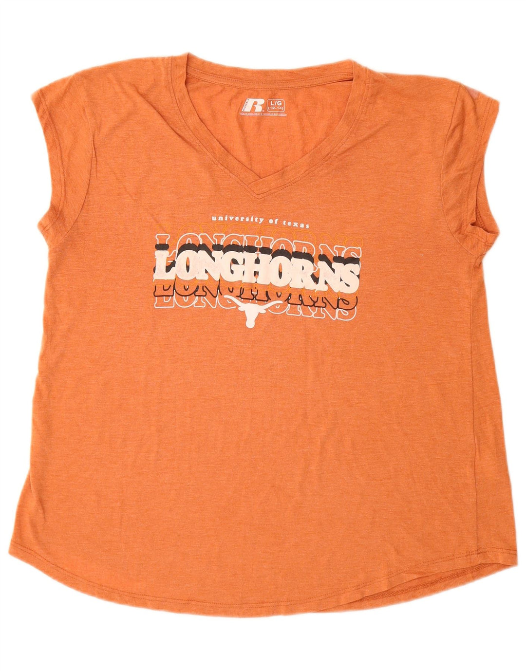 T-shirt grafica da donna Russell Athletic Top US 12/14 Large Arancione Poliestere