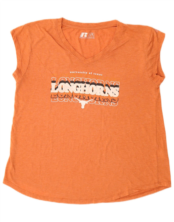 T-shirt grafica da donna Russell Athletic Top US 12/14 Large Arancione Poliestere