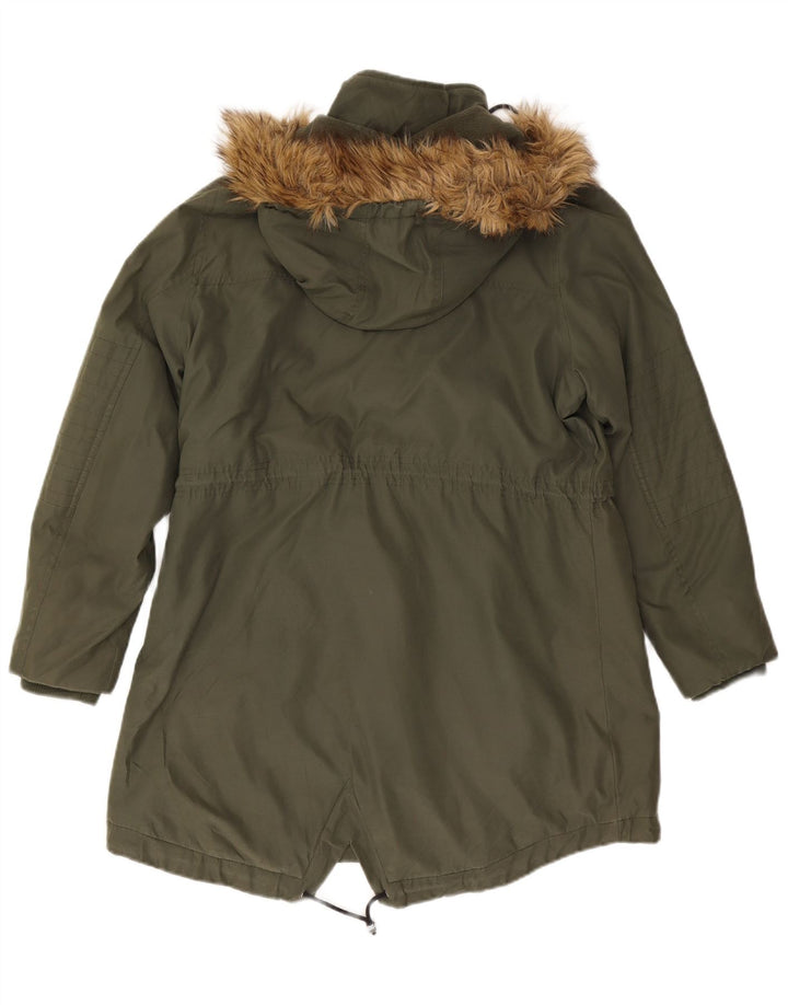Giacca Parka con cappuccio da donna Marks & Spencer UK 16 Large Poliestere kaki