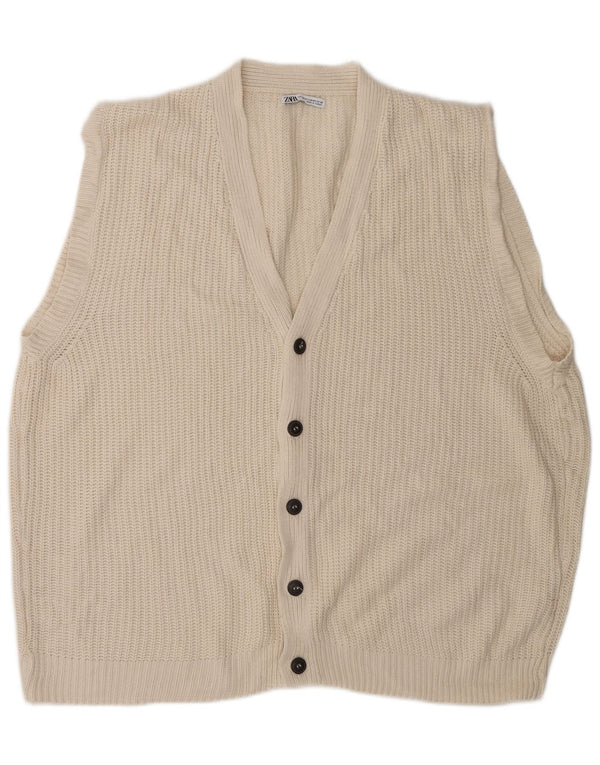 Maglione cardigan ampio senza maniche da uomo Zara piccolo in cotone bianco sporco