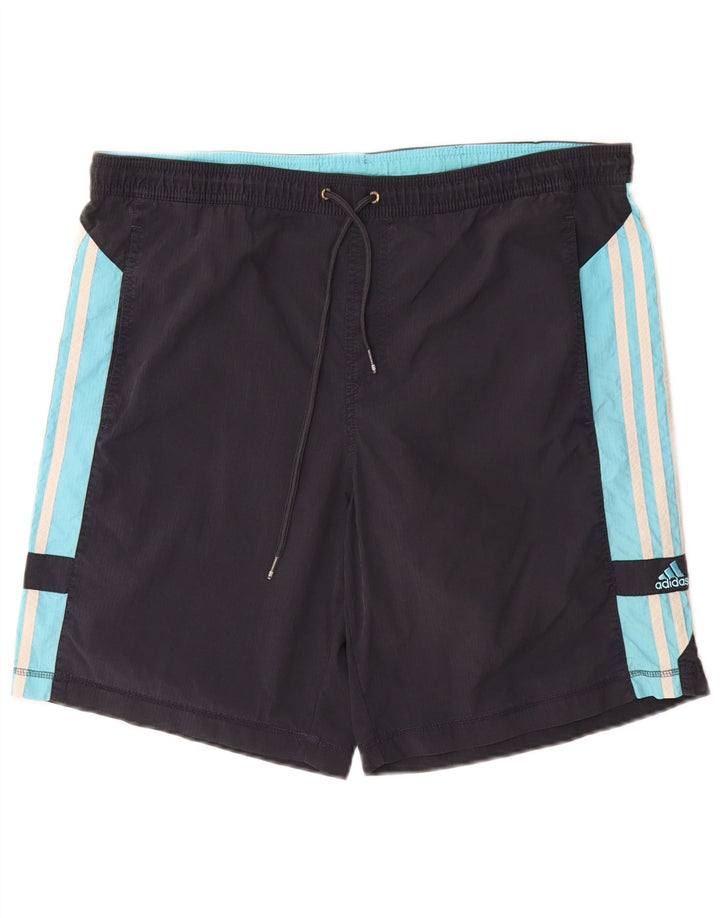 Pantaloncini sportivi Adidas da uomo medi blu navy color block in poliammide