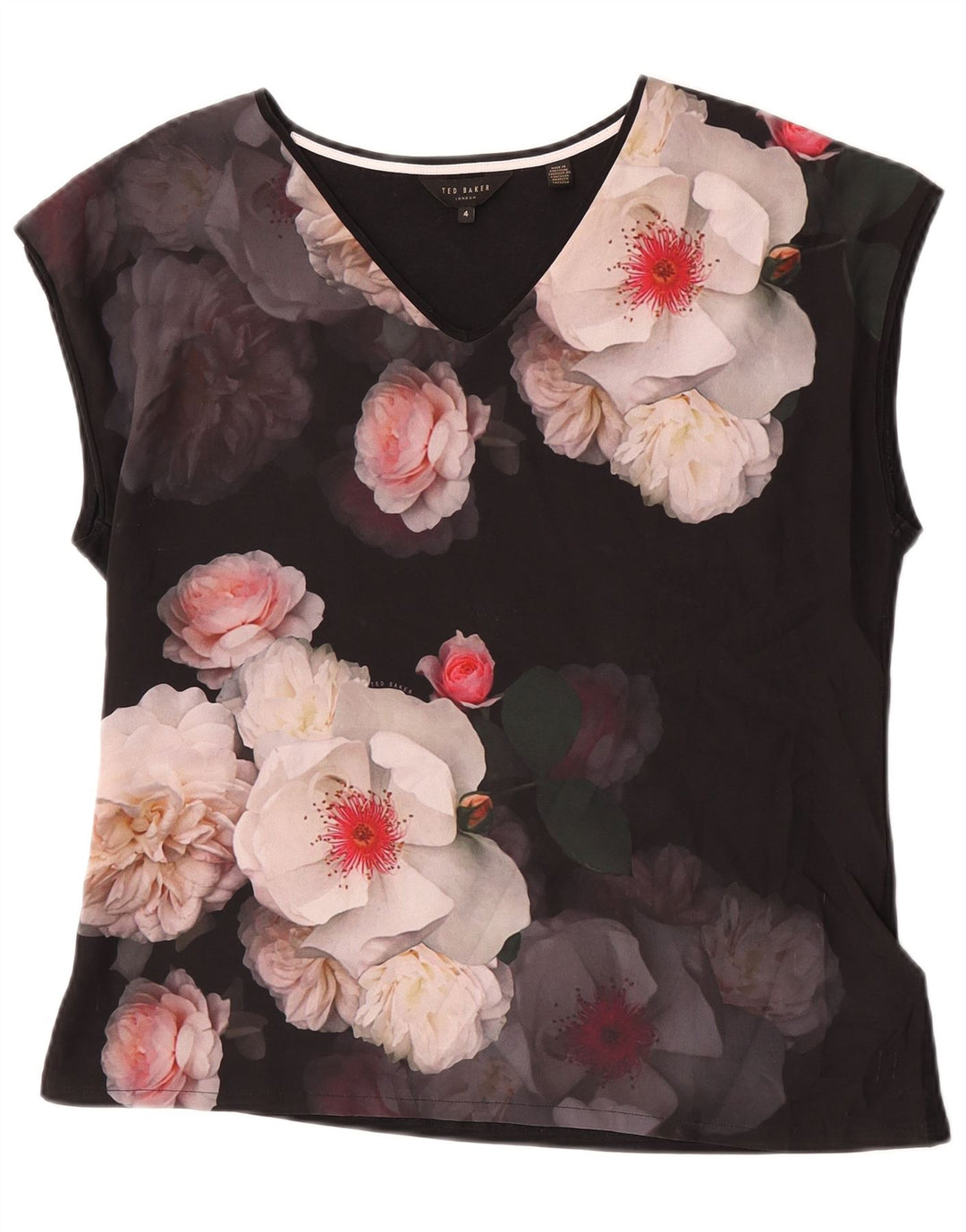Camicetta da donna Ted Baker taglia 4 grande poliestere floreale nero