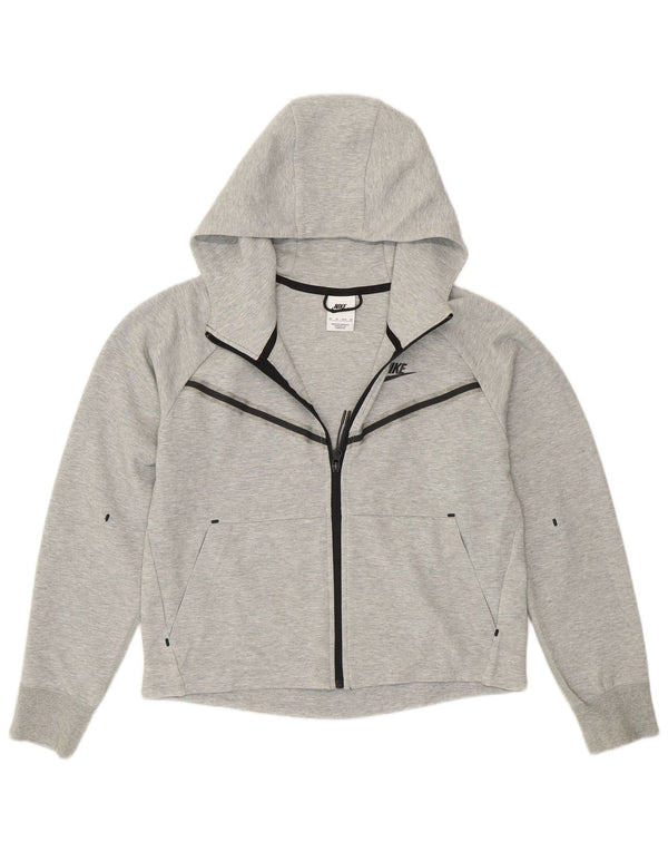 Felpa con cappuccio e zip oversize corta Nike da donna UK 6 XS cotone grigio