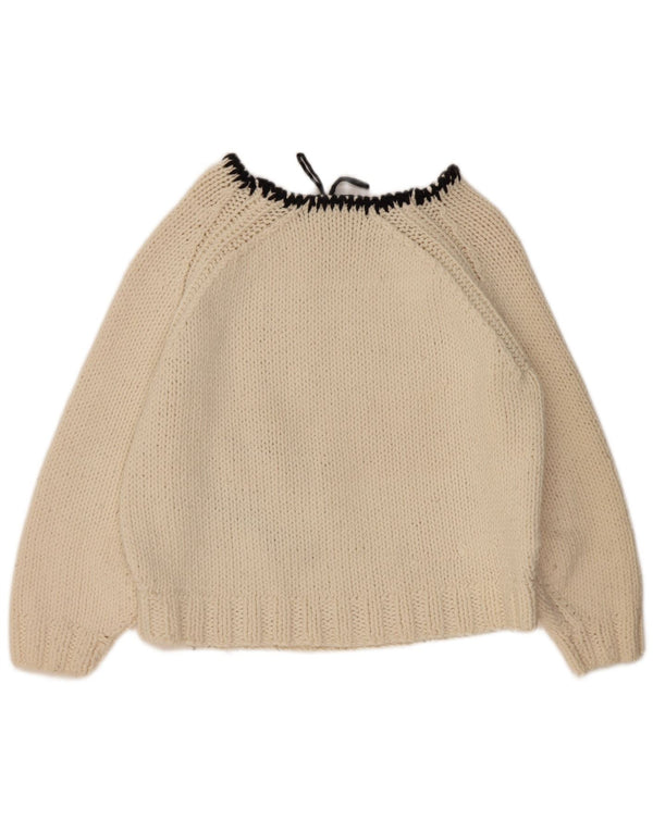 Maglione da donna vintage con scollo a barca con grafica UK 18 XL Beige