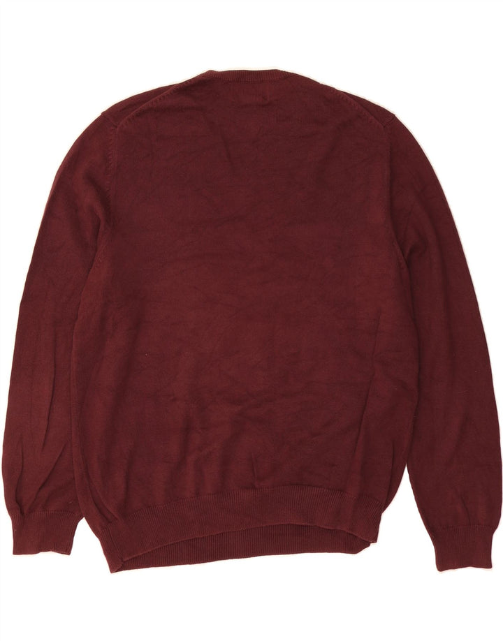 EDDIE BAUER Mens V-Neck Jumper Sweater Medium Burgundy Cotton Vintage Eddie Bauer and Second-Hand Eddie Bauer from Messina Hembry 