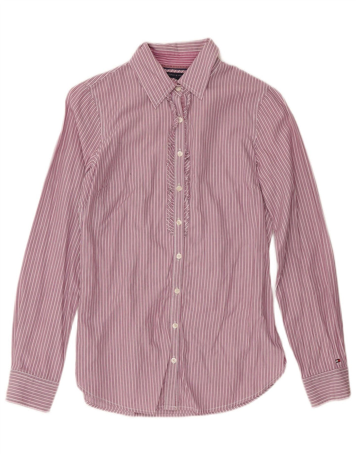 Camicia da donna aderente con volant sul davanti Tommy Hilfiger US 4 Small Purple Striped