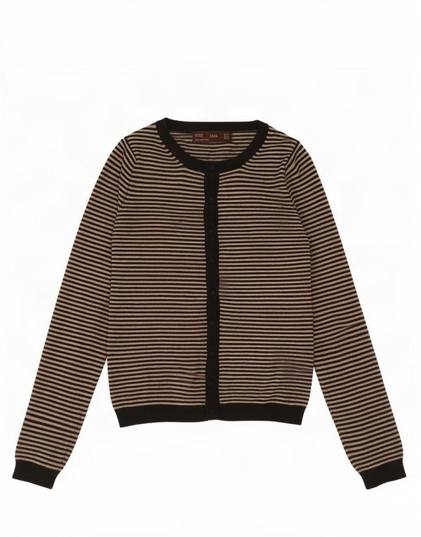 Maglione cardigan da donna Zara UK 8 piccolo rayon gessato beige