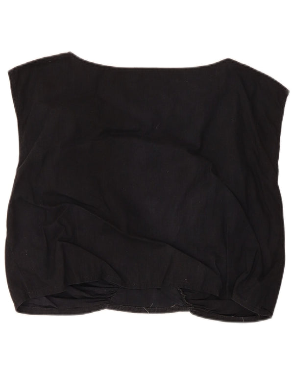 Top corto da donna vintage in camicetta UK 14 medio nero