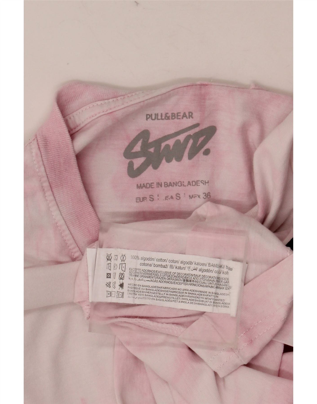 T-shirt grafica da uomo PULL & BEAR Top Small in cotone tie-dye rosa