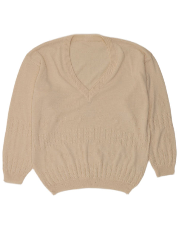 Maglione vintage da uomo con scollo a V IT 56 XL in cotone bianco