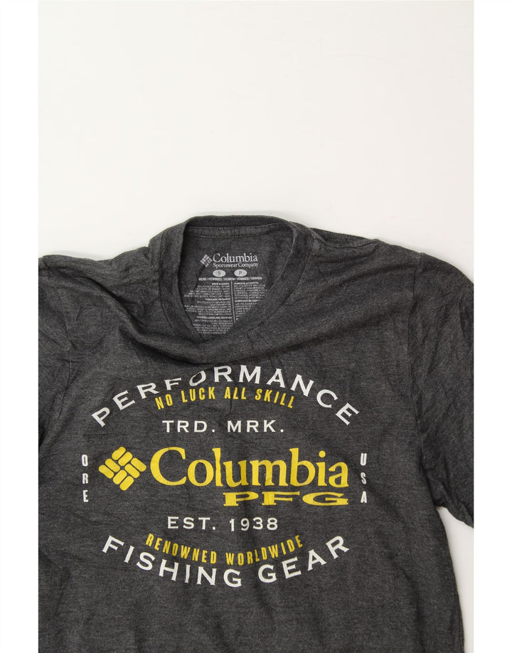 COLUMBIA Mens Graphic T-Shirt Top Small Grey Cotton Vintage Columbia and Second-Hand Columbia from Messina Hembry 