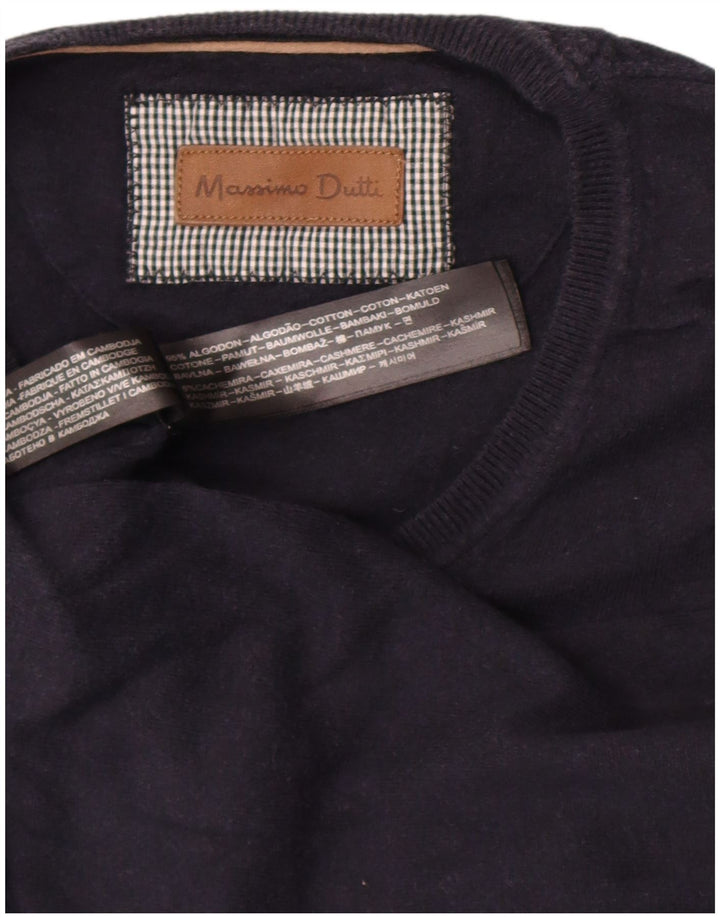 Massimo Dutti Maglione da uomo con scollo a V in cotone medio blu navy