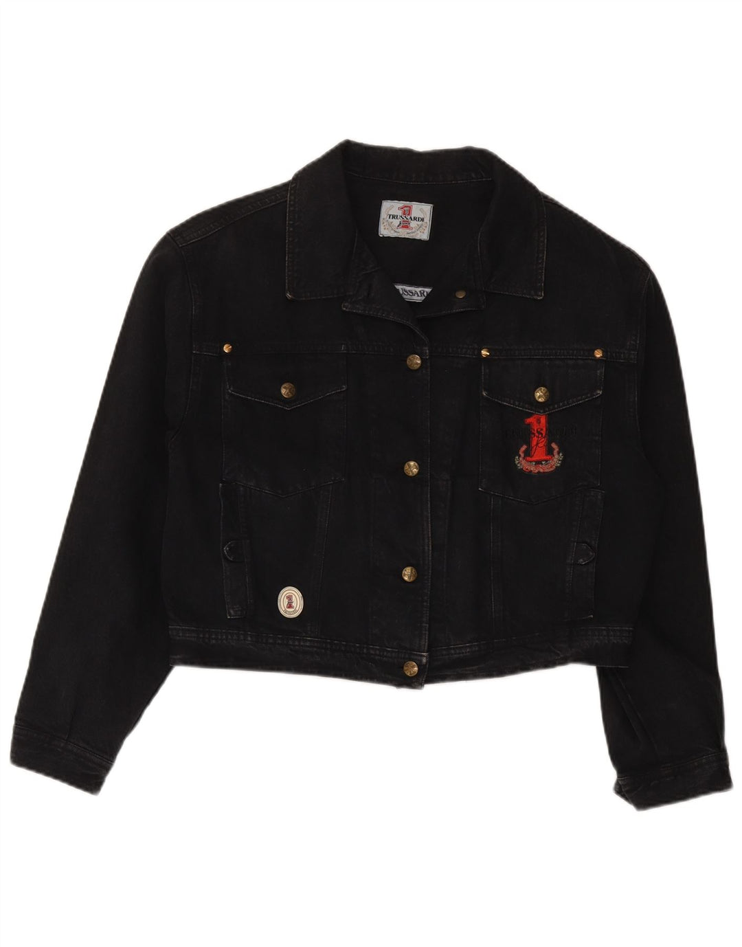Giacca di jeans corta Trussardi da donna UK 12 media nera