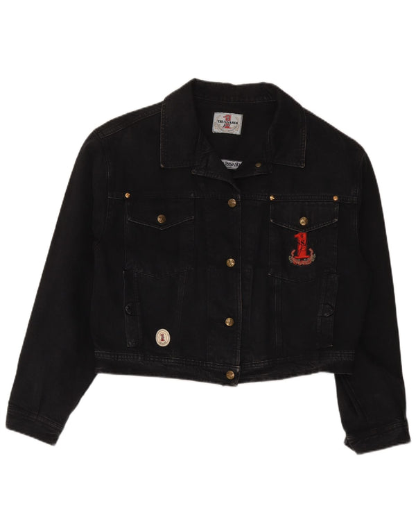 Giacca di jeans corta Trussardi da donna UK 12 media nera