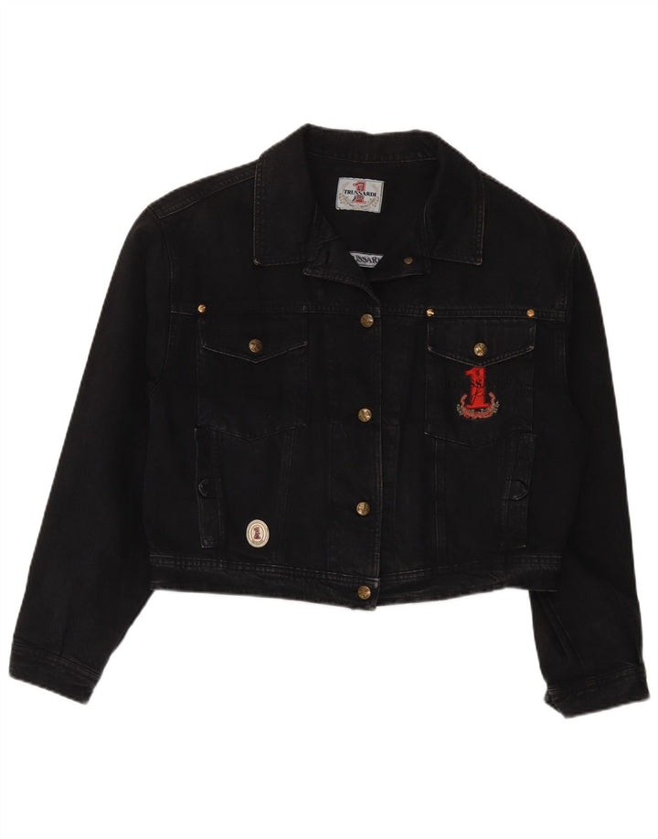 Giacca di jeans corta Trussardi da donna UK 12 media nera