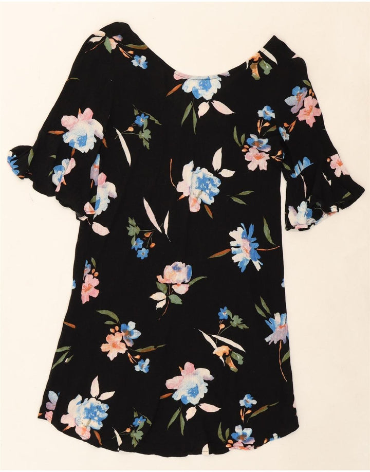 O'NEILL Womens Blouse Top UK 14 Large Black Floral Viscose Vintage O'Neill and Second-Hand O'Neill from Messina Hembry 