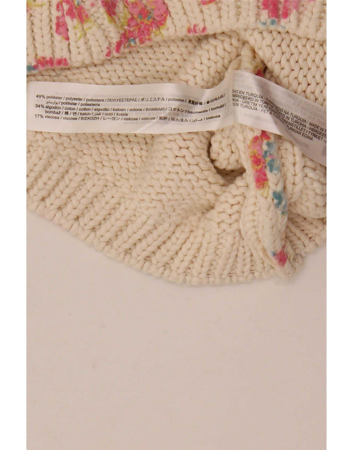 Canotta corta da donna Zara UK 12 Poliestere floreale bianco medio