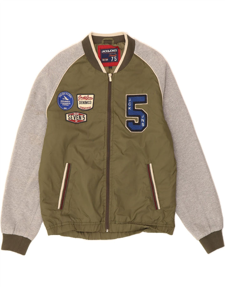 JACK & JONES Mens Graphic Bomber Jacket UK 40 Large Green Colourblock Vintage Jack & Jones and Second-Hand Jack & Jones from Messina Hembry 