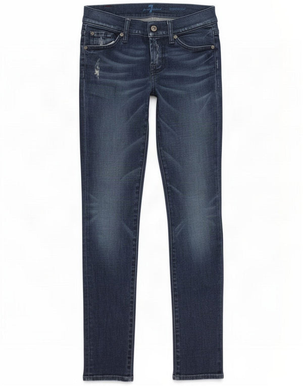 7 For All Mankind Jeans slim effetto consumato da donna W26 L30 Blu Cotone