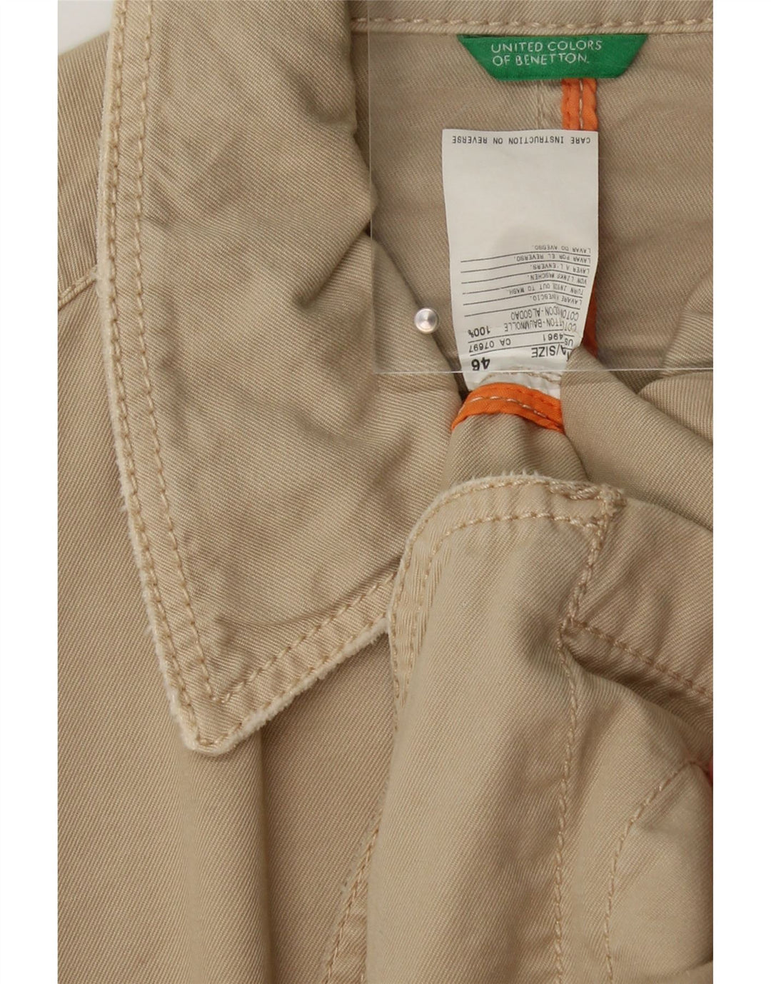 BENETTON Mens Utility Jacket IT 46 Small Beige Cotton Vintage Benetton and Second-Hand Benetton from Messina Hembry 