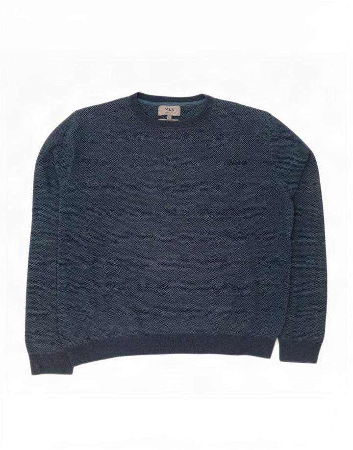 Maglione maglione girocollo da uomo Marks & Spencer grande cotone blu