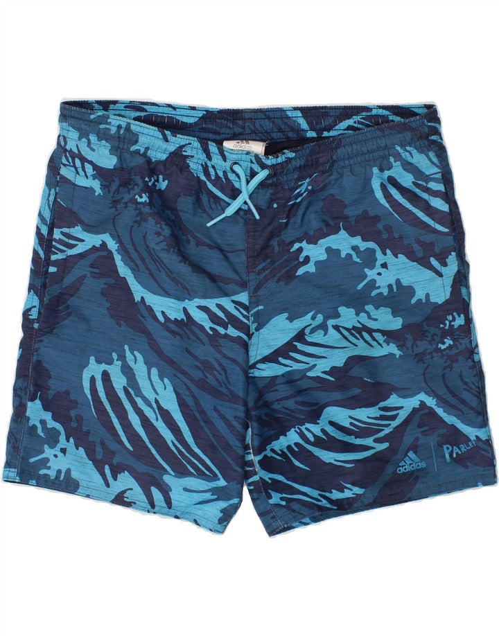 ADIDAS Boys Abstract Pattern Swimming Shorts 9-10 Years Blue Polyester Vintage Adidas and Second-Hand Adidas from Messina Hembry 