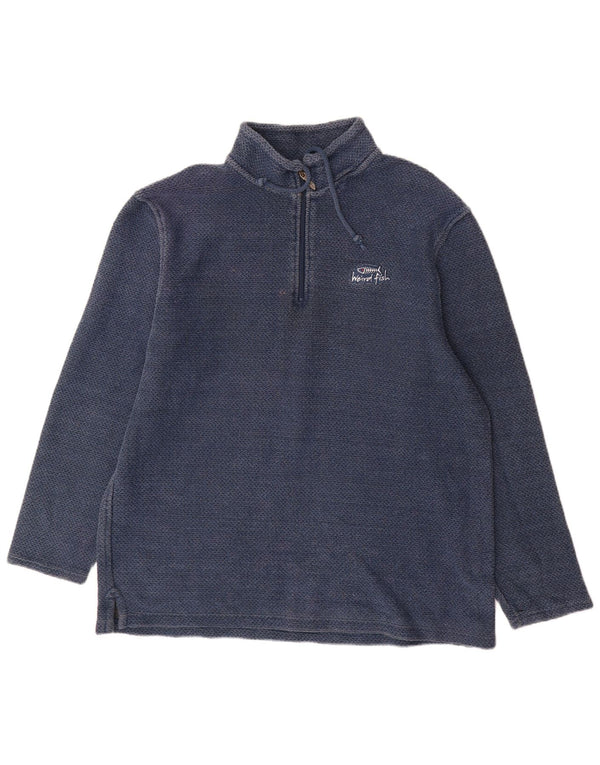 Felpa da uomo con collo con zip Weird Fish, maglione XL, cotone blu navy