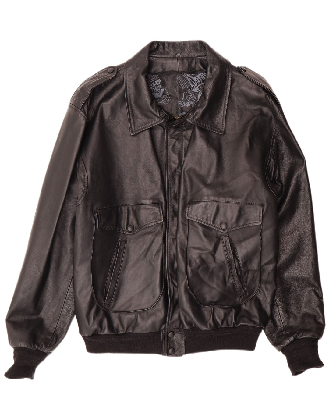 Giacca in pelle bomber militare vintage da uomo UK 42 XL nera