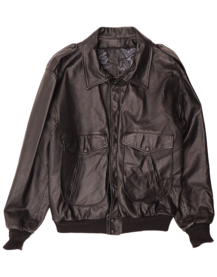 Giacca in pelle bomber militare vintage da uomo UK 42 XL nera