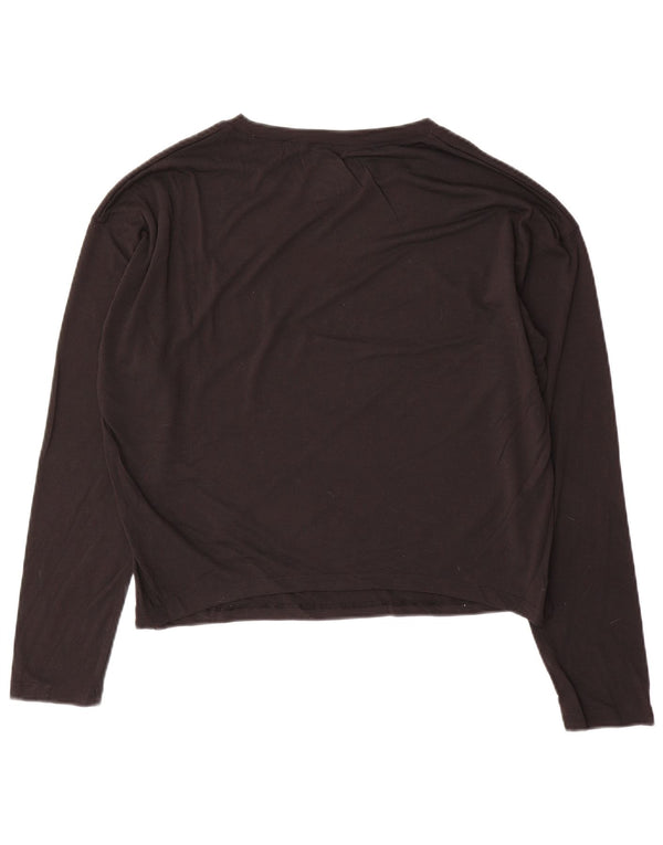 REEBOK Top corto da donna a maniche lunghe UK 12/14 Medium Nero Poliestere